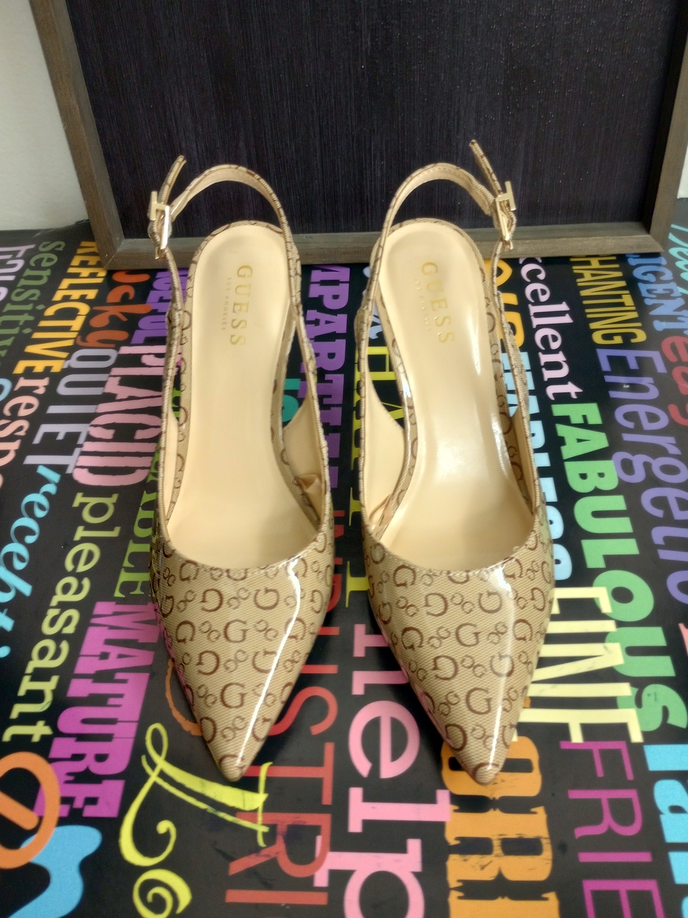 Gorgeous GUESS Patent Pointed-Toe Slingback Heels!.